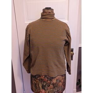 Vintage 1990s Y2K Casual Gap Long Sleeve Yellow Blue Striped Turtleneck Gorp S